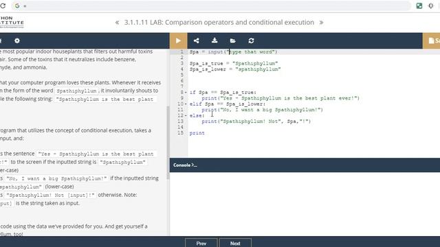 Python Essentials 3.1.1.11 Lab Comparison Operators and Conditional Execution If Elif Else смотреть онлайн