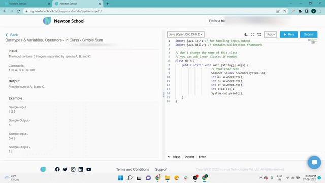 Newton School Assignment Answer | Simple Sum | Datatypes & Variables, Operators | Java Assignment смотреть онлайн
