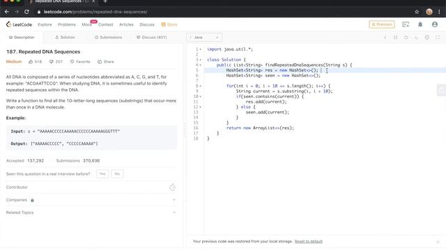 STRING | REPEATED DNA SEQUENCES | SLIDING WINDOW | HASHSET | HASHMAP | JAVA | LEETCODE смотреть онлайн