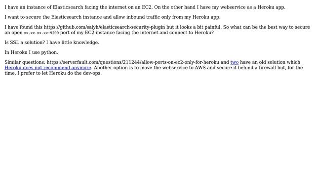 Elasticsearch on EC2, webserver on Heroku // EC2 ports only accessible from Heroku смотреть онлайн