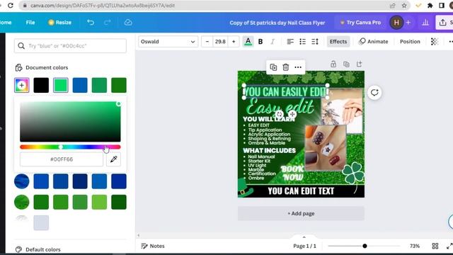 St Patricks Day Nail Class Flyer, Canva Template. смотреть онлайн