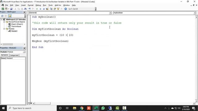 343* Learn VBA - Introduction & Use of Boolean in VBA Part-17 {Hindi} смотреть онлайн