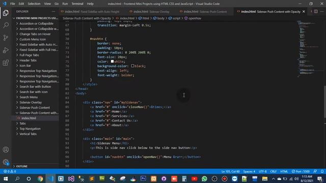 Sidenav Push Content with Opacity | video playlist mini project of frontend HTML CSS JavaScript(1 смотреть онлайн