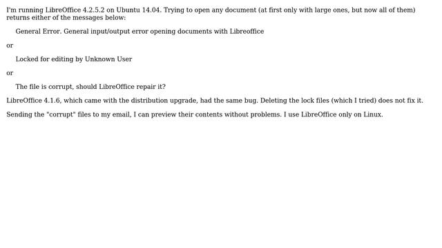 Ubuntu: "General Error. General input/output error" when opening documents with Libreoffice смотреть онлайн