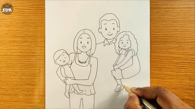Family drawing easy||how to draw simple family||family with 4 members||family easy drawings смотреть онлайн