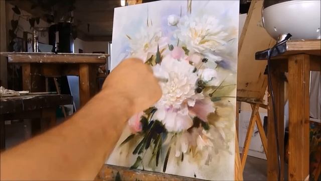 Белые пионы маслом. Андрей Самарин. смотреть онлайн