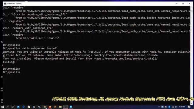 Ruby on Rails Part-02 | Install web packer | Sqlite3 error | View default page on browser | yarn смотреть онлайн