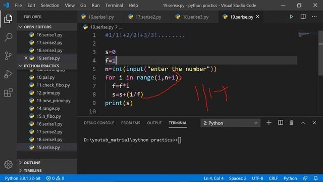 python script sum of series 1/1!+2/2!+3/3!+4/4!+..........+n/n! python in hindi смотреть онлайн
