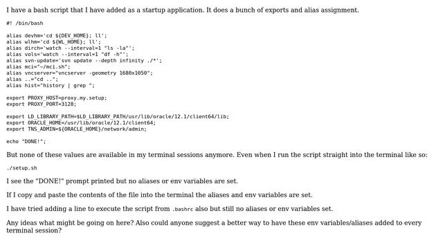 Ubuntu: Bash script not adding variables to session смотреть онлайн