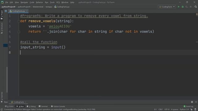 Remove Vowels From String | Program 96 | Solutions For Python 100 Exercises | CodingFacts смотреть онлайн