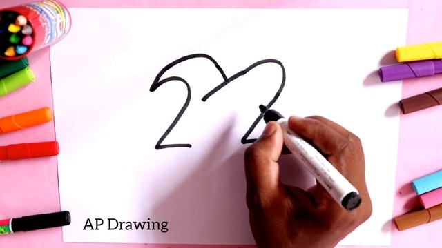 Easy Drawing ! How To Draw Dragon from 22 Number step by step for kids doodle art on paper смотреть онлайн