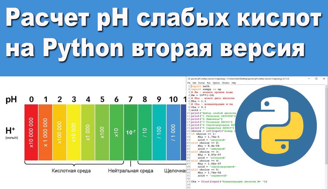 Расчет pH слабых кислот на Python вторая версия смотреть онлайн