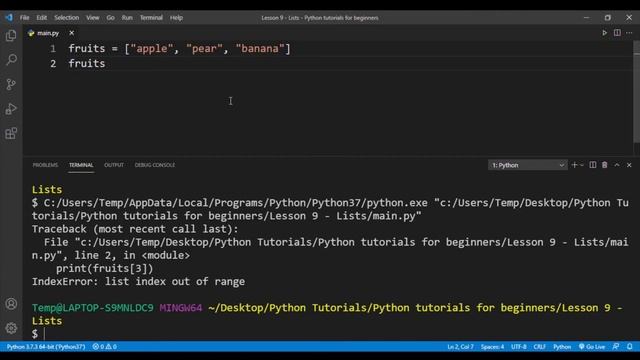 Python tutorial 9: Lists смотреть онлайн