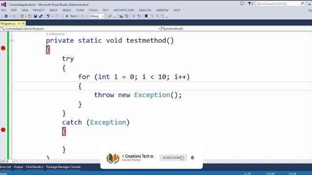 Where should we use try catch block inside or outside the loop in C# смотреть онлайн