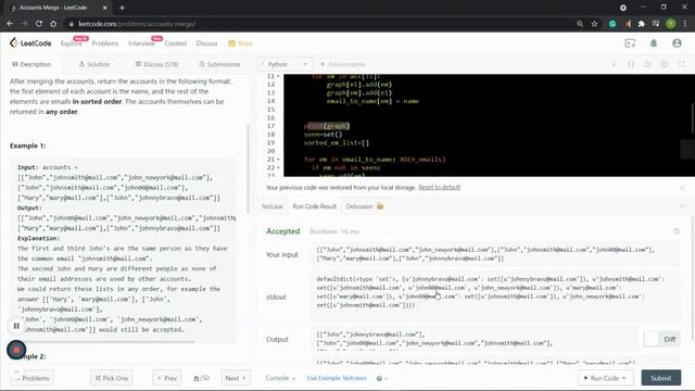 LeetCode | 721. Accounts Merge| Depth-First Search DFS | Python | FAANG Coding Interview Question смотреть онлайн