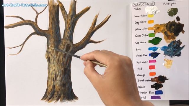 How To Paint A Tree Trunk - Acrylic Painting - Step By Step