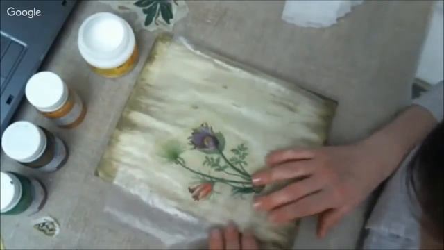 Вживление салфетки в сложный фон с помощью файла. Университет Декупажа. Раушания Нуретдинова