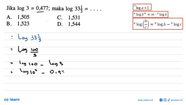 Jika log3=0,477; maka log 33 1/3=.... смотреть онлайн
