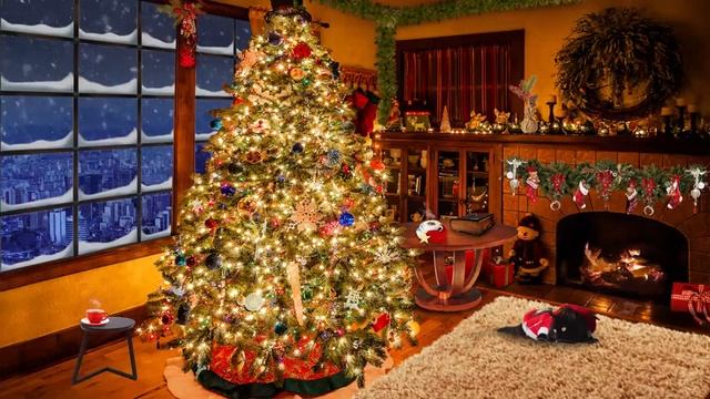 Christmas Ambience Fireplace, Snow & Blizzard Sounds With Smooth Jazz Music for Relax, Sleep смотреть онлайн