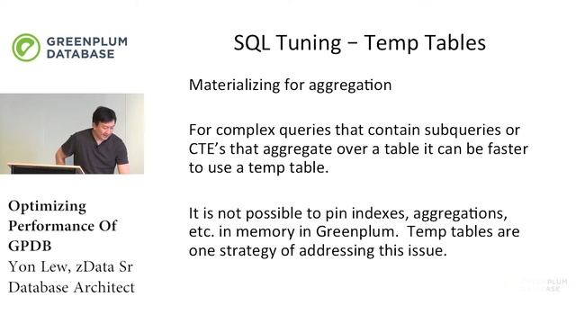Optimizing Performance of Greenplum (Yon Lew, zData) смотреть онлайн