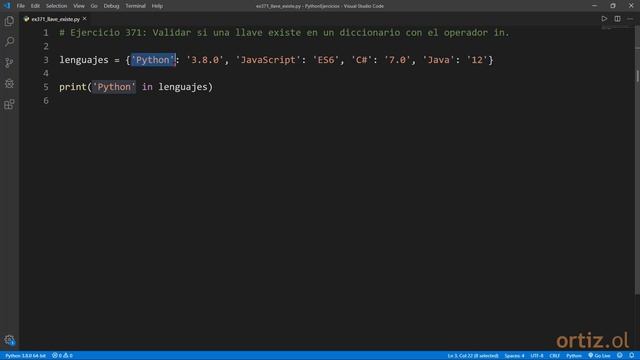Python - Ejercicio 371: Validar si una Llave Existe en un Diccionario con el Operador in смотреть онлайн