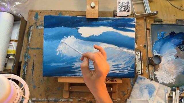 МОРСКАЯ ВОЛНА МАСЛОМ | Как нарисовать волны | OIL PAINTING TIME LAPSE смотреть онлайн