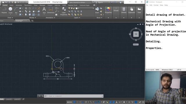 AutoCAD Mechanical In Hindi || Detail Mechanical Drawing with Standard 3 View || Lesson -2 смотреть онлайн