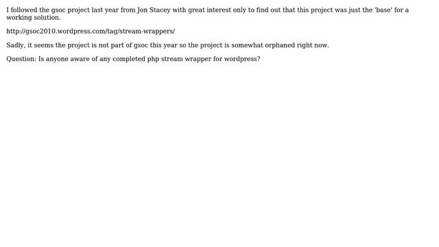 Wordpress: PHP 5+ stream wrappers with the underlying WordPress File API? смотреть онлайн