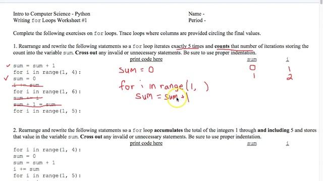 Writing For Loops Worksheet 1 смотреть онлайн