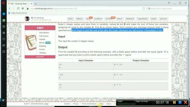 Uri online judge 1001 - Extremely Basic Programming Solved смотреть онлайн