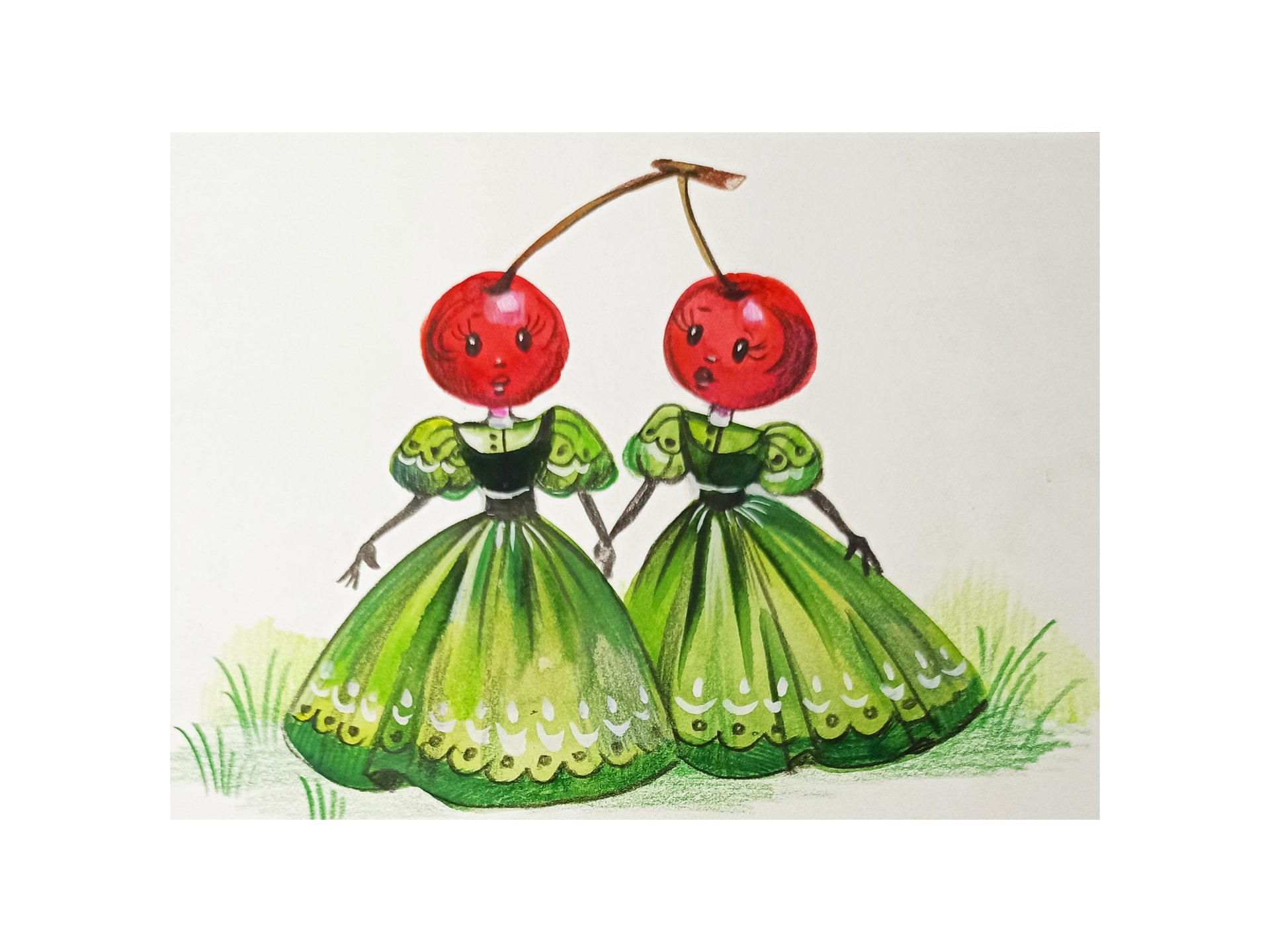 Вишенки-сестрички, как нарисовать акварельными красками. смотреть онлайн