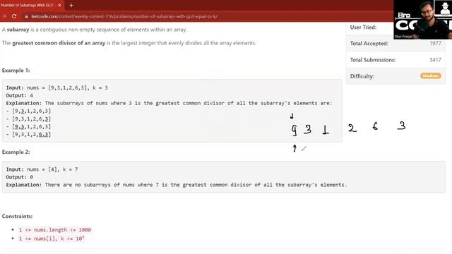 2447. Number of Subarrays With GCD Equal to K | Leetcode Weekly 316 | LeetCode 2447 смотреть онлайн