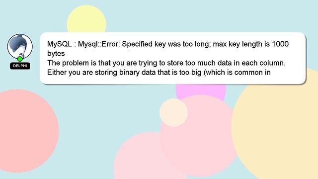 MySQL : Mysql::Error: Specified key was too long; max key length is 1000 bytes смотреть онлайн