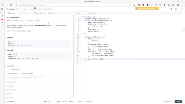 LeetCode 343 | Integer Break | Memorization DFS | DP | Java смотреть онлайн