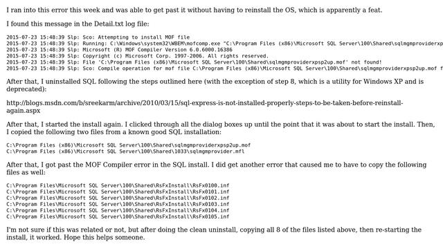 How Do I Solve MSSQL 2008 Install Error, 
