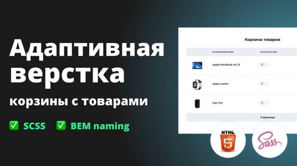 HTML верстка корзины товаров. HTML, SCSS, BEM naming