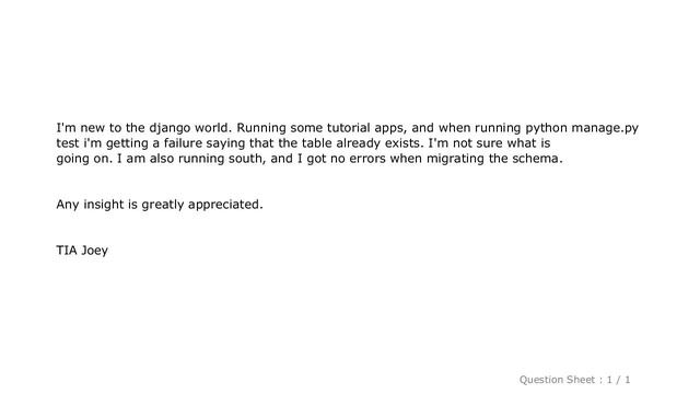 Django : django - "manage.py test" fails "table already exists" смотреть онлайн