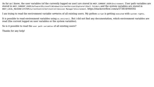 Python: How can i read the environment variables / user path variables from another user? смотреть онлайн
