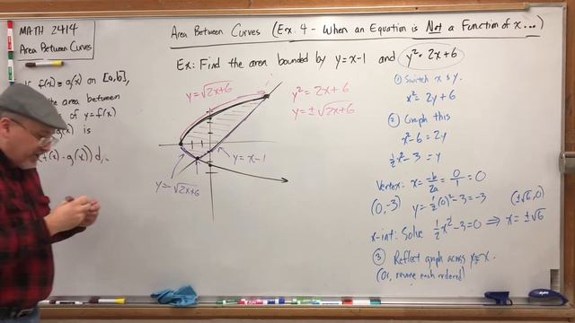 MATH 2414 - Area Between Curves (5): Example 4 (When an Equation is NOT a Function of x...) смотреть онлайн