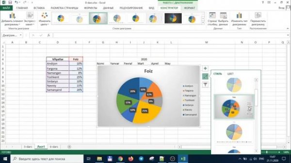 Excelda diagramma va grafiklarni hosil qilish | Informatika 8-sinf | Excel | 8-dars | ITOne Uz
