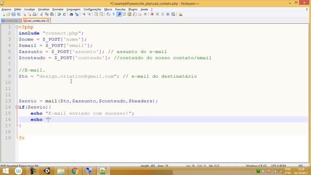 Como criar um site em php - parte 83 - Criação do arquivo cad_contato.php para envio de e-mail смотреть онлайн