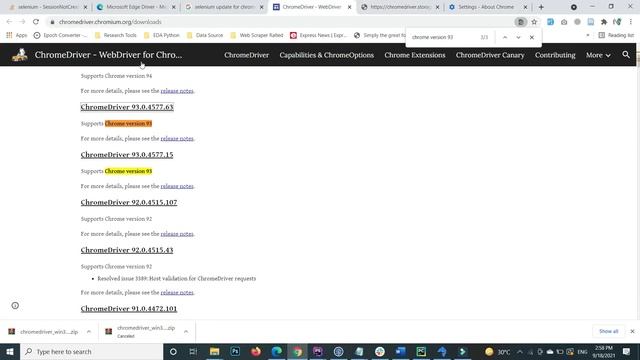 Fixed SessionNotCreatedException: Message: Session Not Created: This Version Of ChromeDriver Suppor