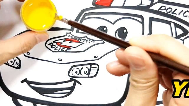 Draw A Police Car LIGHTNING McQUEEN For Kids . CARS Coloring Pages Easy Painting