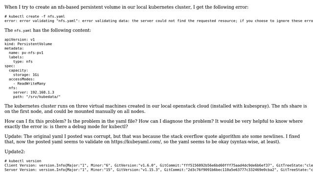 kubernetes persistent volume cannot be created "the server could not find the requested resource" смотреть онлайн