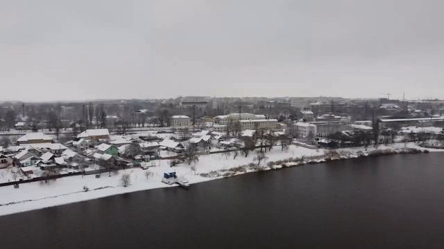 Заснеженный город с птичьего полета. смотреть онлайн
