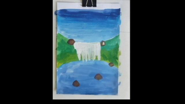 Рисуем пейзаж гушью, маленький водопад, легко и просто смотреть онлайн