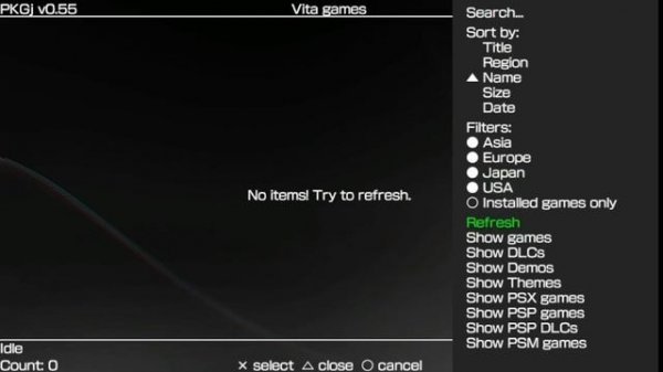 Ps vita тутор #1 | решение проблемы в PKGj: No items! Try to refresh.