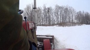 Синтай 120. Чистим снег в -29. Трактор утеплён.