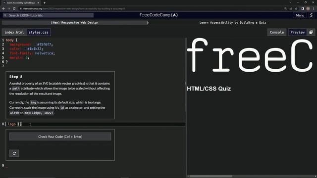 learn2code | freeCodeCamp (New) Responsive Web Design - Building a Quiz: Step 8 смотреть онлайн