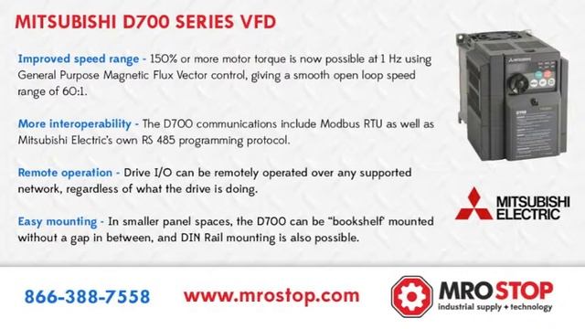 FR-D720-100-NA Mitsubishi D700 Series VFD Inverter 240V 3HP